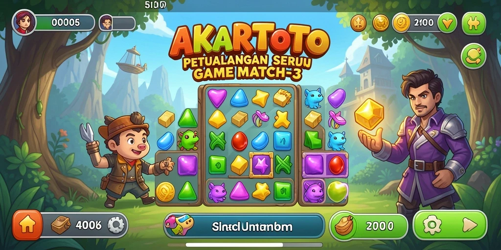 Tampilan gameplay AKARTOTO yang penuh warna dalam Match-3.