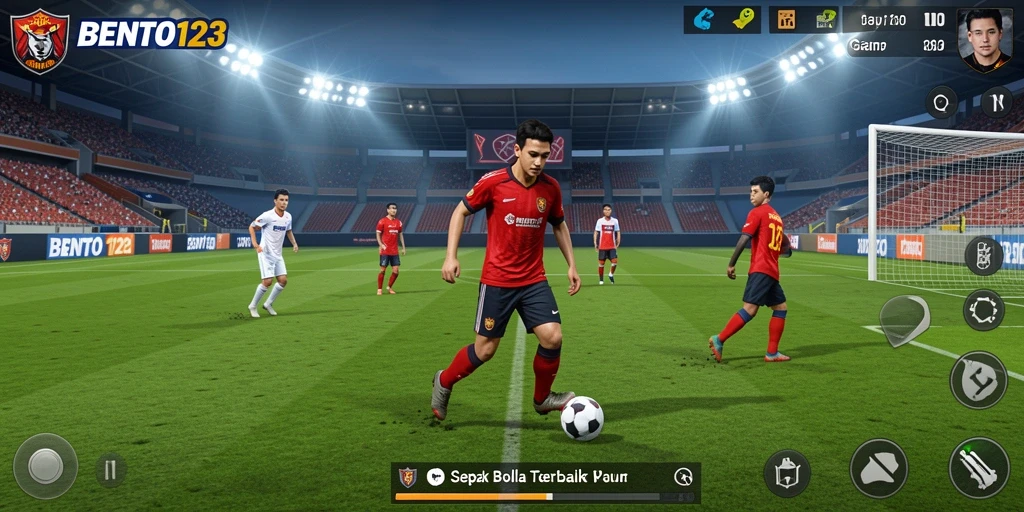 Tampilan gameplay BENTO123 yang menampilkan pertandingan sepak bola yang intens.