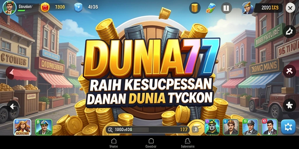 Gameplay DUNIA77 menunjukkan keseruan membangun kerajaan bisnis.