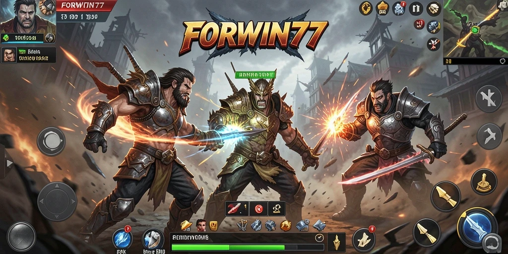 Tampilan gameplay seru di FORWIN77 saat bertempur dengan musuh.