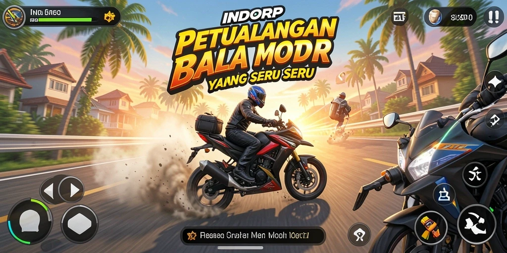 Tampilan gameplay INDORP yang penuh aksi saat balapan motor.