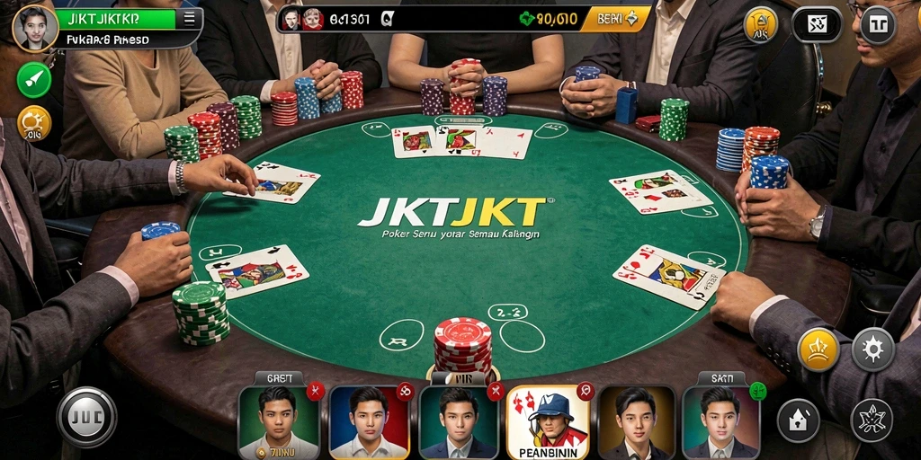 Screenshot utama JKTJKT menampilkan aksi seru dalam permainan Poker.