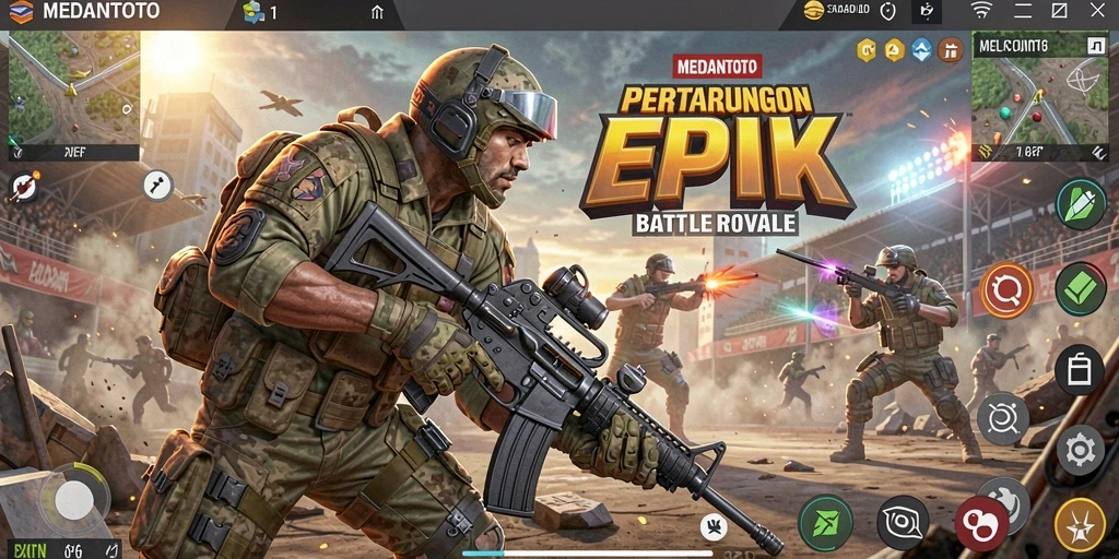 Screenshot MEDANTOTO menampilkan aksi seru dalam game Battle Royale.