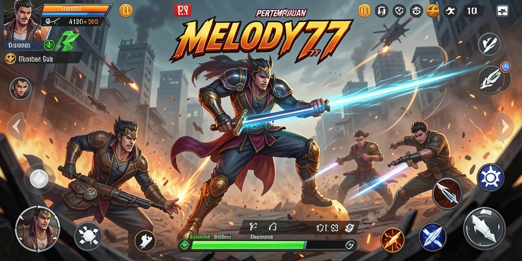 Tampilan utama gameplay MELODY77 yang penuh aksi dan strategi.