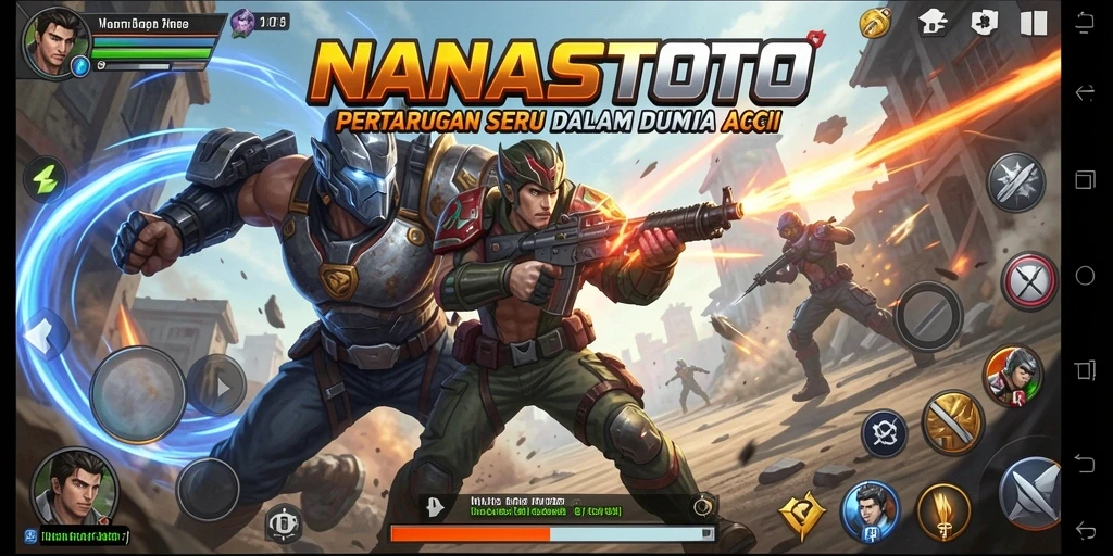 Tangkapan layar NANASTOTO menampilkan aksi seru dalam pertempuran.