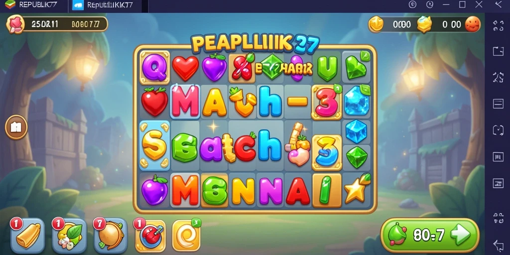 Tangkapan layar REPUBLIK77 menunjukkan gameplay Match-3 yang penuh warna dan seru.