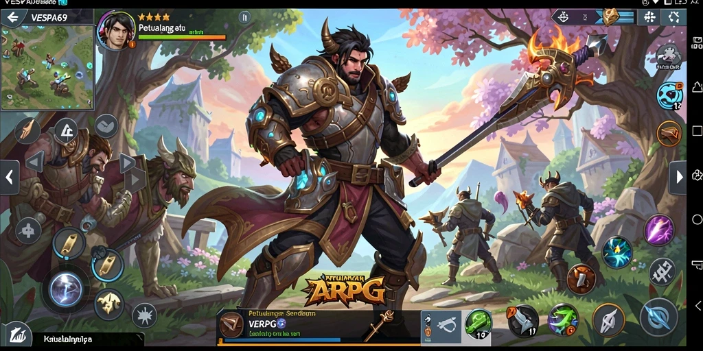 Screenshot gameplay VESPA69 menampilkan pertarungan epik di dunia ARPG.